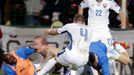 Stoch of Slovakia celebrates his goal against Spain with team mates during their Euro 2016 qualification soccer match at the MSK stadium in Zilina