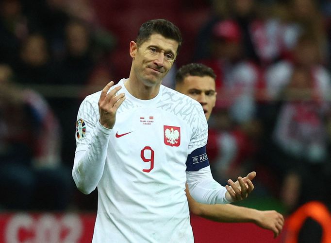 Robert Lewandowski v zápase polské reprezentace.