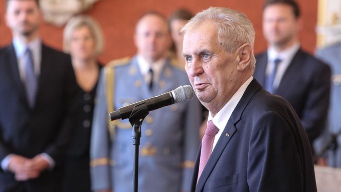 Prezident Miloš Zeman při jmenování druhé vlády Andreje Babiše.