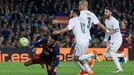 Barcelona's Neymar in action with Real Madrid's Daniel Carvajal and Pepe