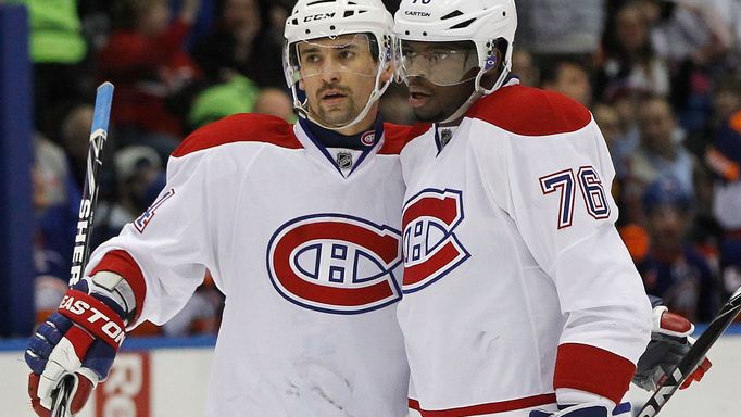 Tomáš Plekanec a P. K. Subban slaví branku do sítě Ottawy