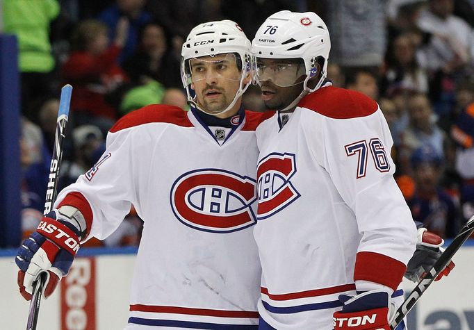 Tomáš Plekanec a P. K. Subban slaví branku do sítě Ottawy