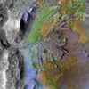 Vějíře a delty na Marsu v kráteru Jezero.