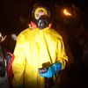 A participant dressed as an Ebola worker takes part in the Village Halloween Parade in the Manhattan borough of New York