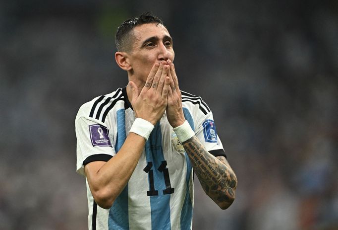 Finále MS ve fotbale 2022, Argentina - Francie: Ángel di María slaví gól na 2:0.