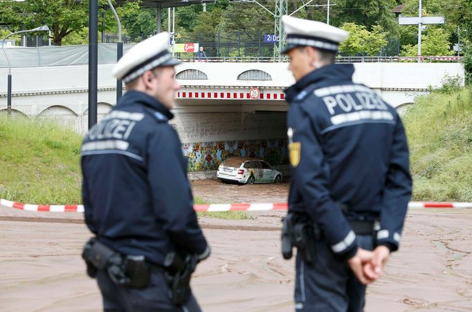 Záplavy ve Schwäbisch Gmünd u Stuttgartu.