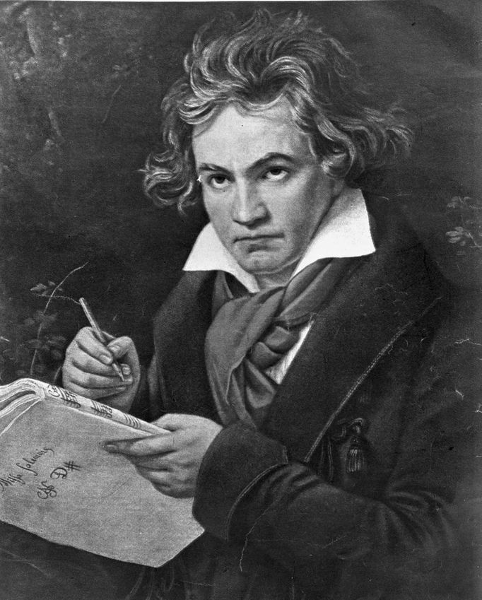 Ludwig van Beethoven (1770 - 1827) - německý hudební skladatel na kresbě od J. Stielera.
