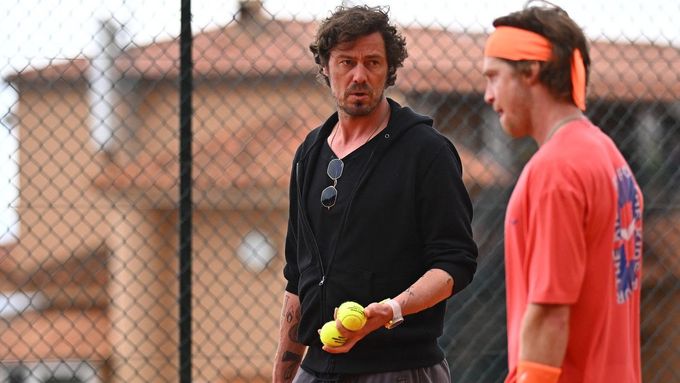 Marat Safin a Andrej Rubljov na tréninku v Monte Carlu.