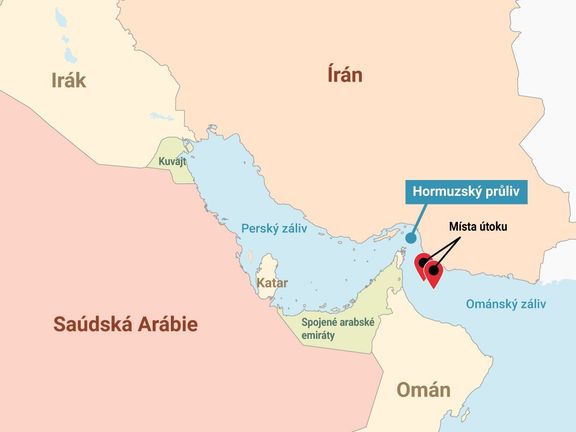 Mapa incidentu v Ománském zálivu.