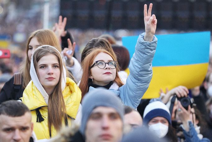 Demonstrace na Václavském náměstí. Praha, 27. 2. 2022