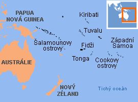 Mapa - ostrovy v Oceánii