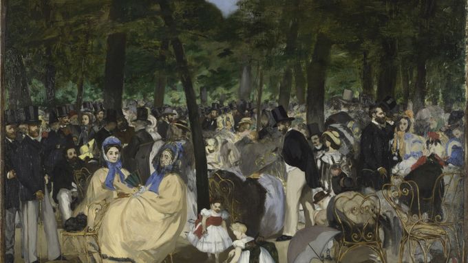 Koncert v Tuilerijských záhradách od Edouarda Maneta, 1861–1862.