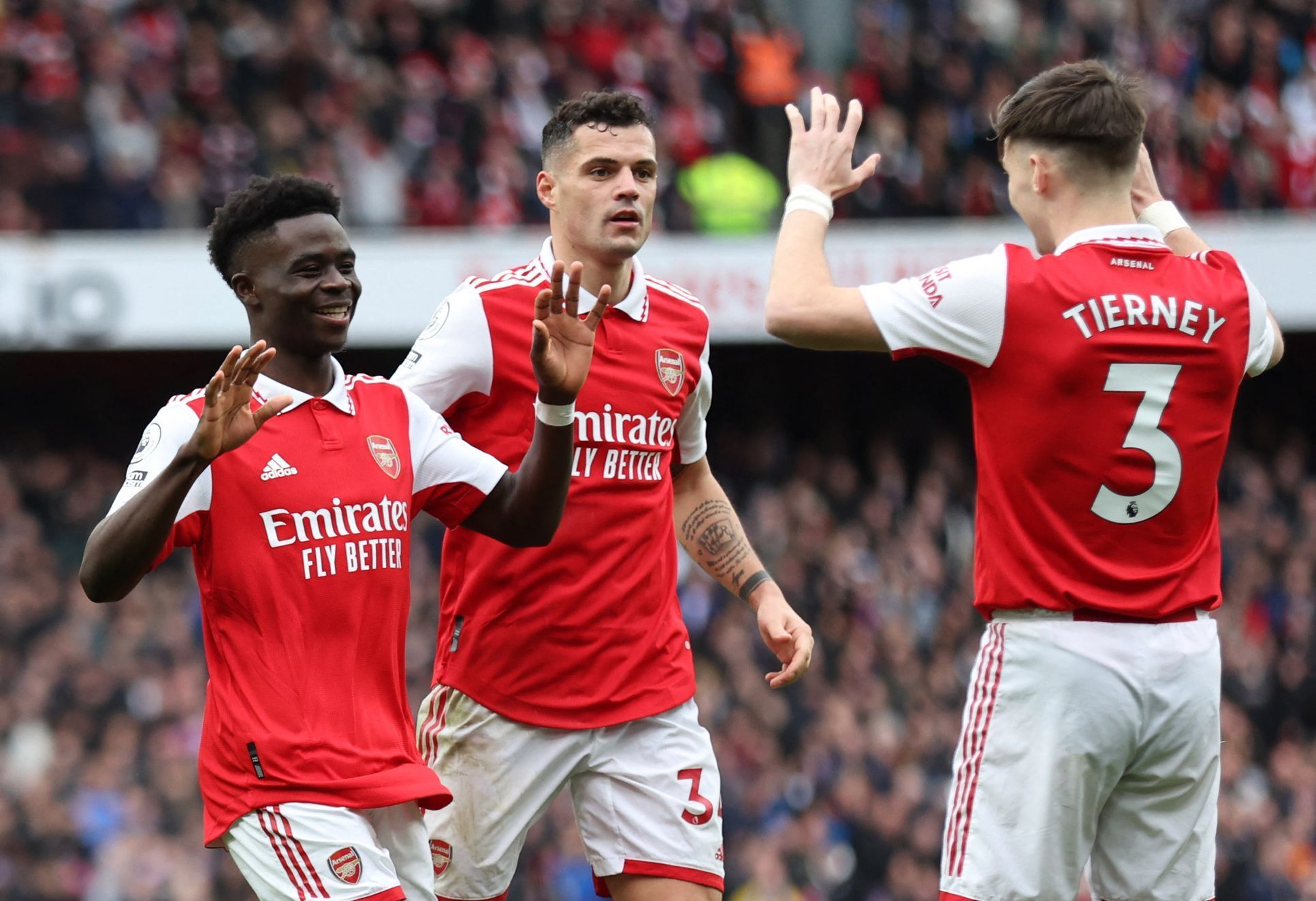 Radost fotbalistů Arsenalu v ligovém zápase proti Crystal Palace