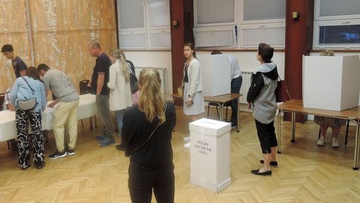 Volební místnost v Bratislavě v části Záhorská Bystrica.
