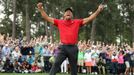 Tiger Woods of the U.S. celebrates on the 18th hole to win the 2019 Masters at Augusta National Golf Club in Augusta, Georgia, U.S.  April 14, 2019. REUTERS/Lucy Nicholso