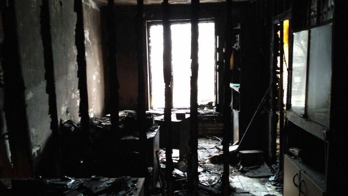 Vypálená kancelář Memorialu v severokavkazském Ingušsku.