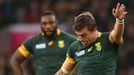 Handre Pollard of South Africa kicks a penalty during their Rugby World Cup semi-final match against New Zealand at Twickenham in London, Britain October 24, 2015. REUTER