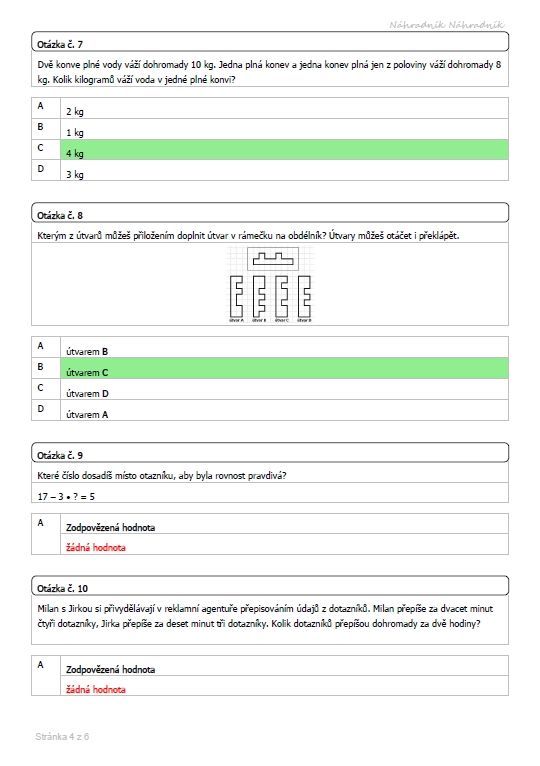 Celoplošné testování - Matematika - pokročilá - 01