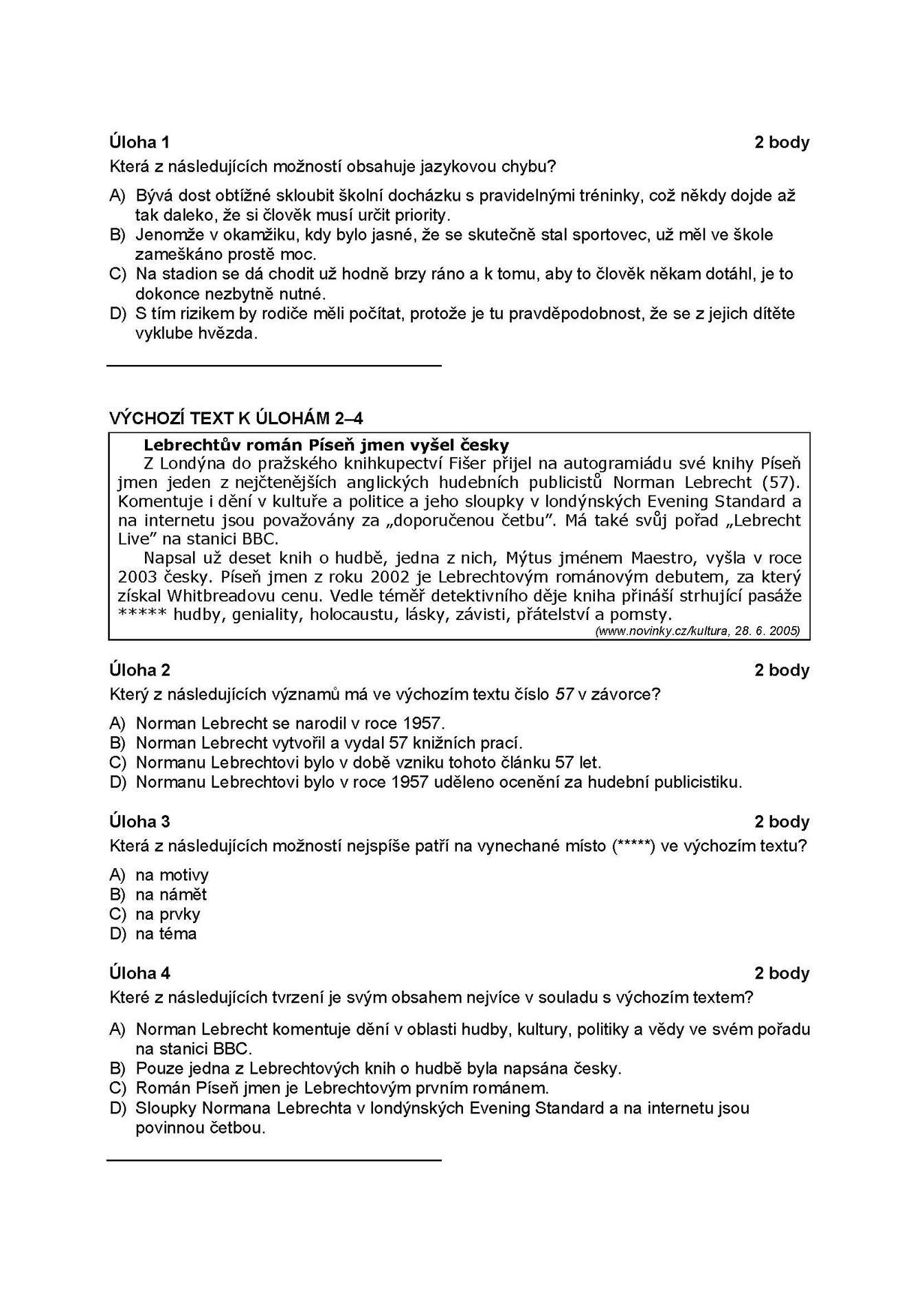 Státní maturita - vyšší obtížnost 2