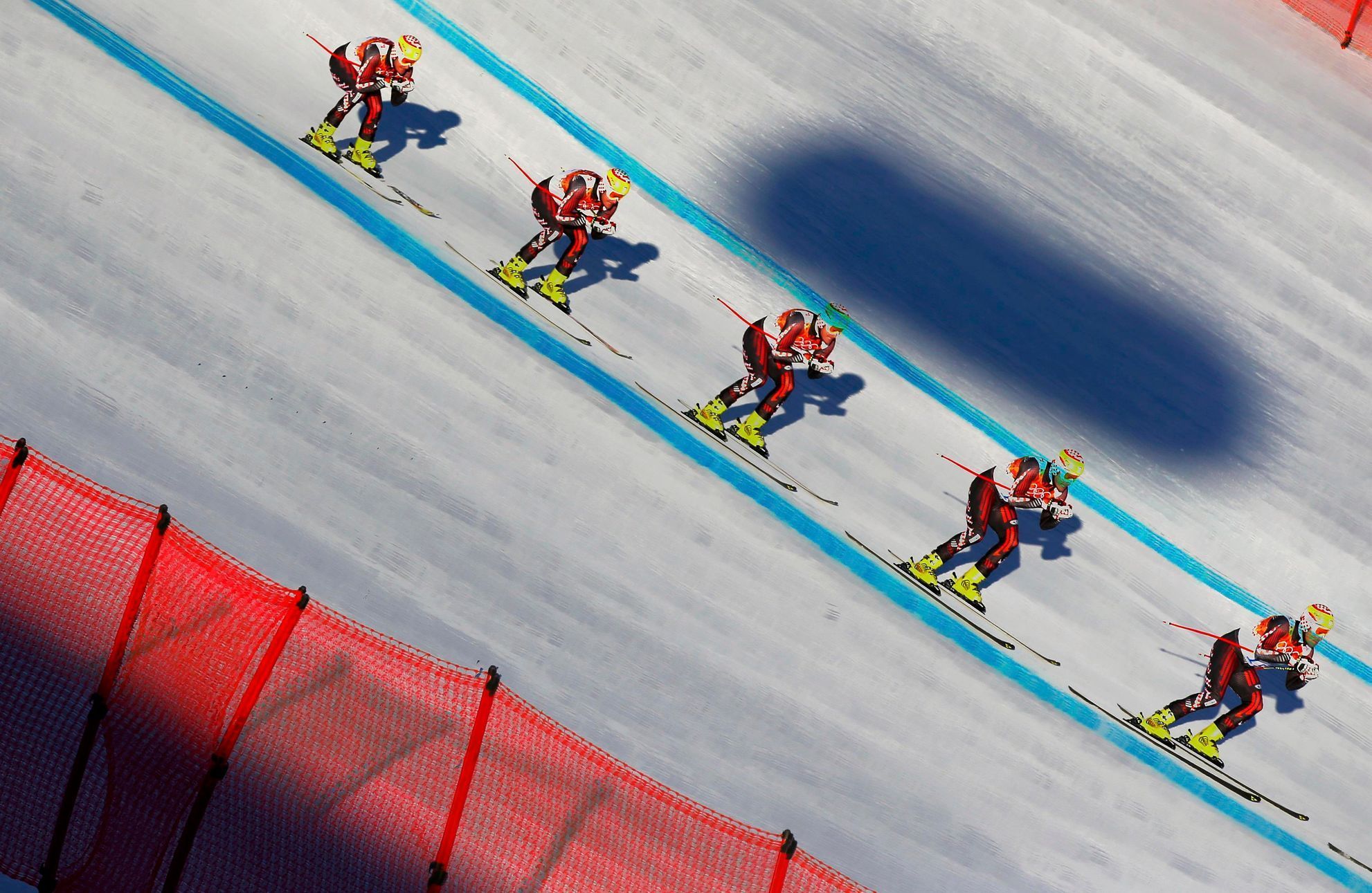 Croatia's Kostelic speeds down the course during the downhill run of the men's alpine skiing super combined training session at the 2014 Sochi Winter Olympics