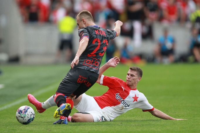 Patryk Kun a Lukáš Masopust v odvetě 4. předkola EKL Slavia - Čenstochová