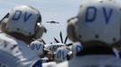 An X-47B pilot-less drone combat aircraft performs a fly-by after being launched for the first time off an aircraft carrier, the USS George H. W. Bush, in the Atlantic Ocean off the coast of Virginia, May 14, 2013. The U.S. Navy made aviation history on Tuesday by catapulting an unmanned jet off an aircraft carrier for the first time, testing a long-range, stealthy, bat-winged plane that represents a jump forward in drone technology. REUTERS/Jason Reed (UNITED STATES - Tags: MILITARY SCIENCE TECHNOLOGY) Published: Kvě. 14, 2013, 7:01 odp.