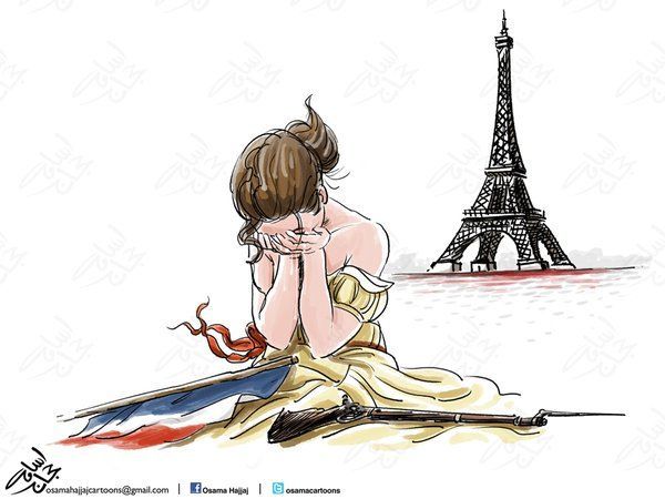 Paříž po útocích. Tak na Twitteru reagoval jordánský kreslíř Osama Hajjaj.
