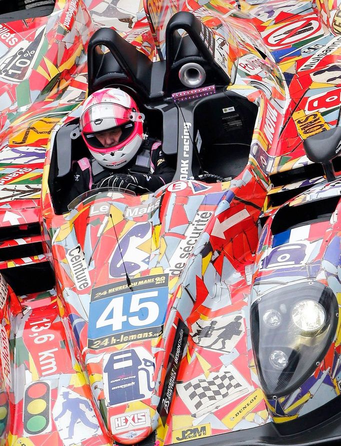 Jacques Nicolet of France drives his Morgan-Nissan Number 45 car during the Le Mans 24-hour sportscar race in central France June 22, 2013. The car was designed by French