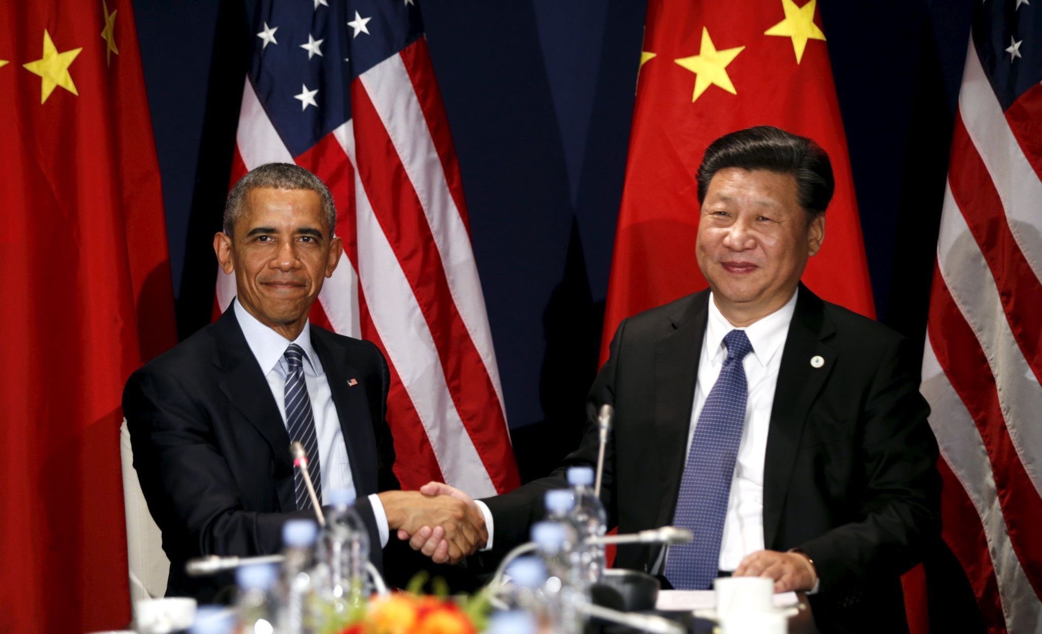 Si Ťin-pching a Barack Obama na COP21