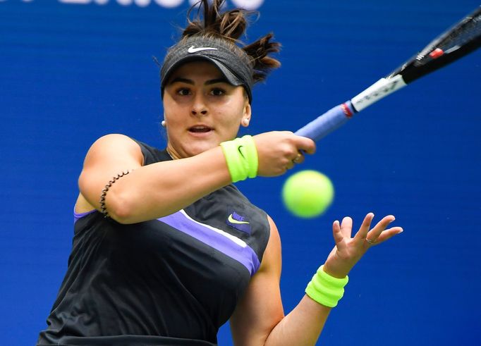 Sept 7, 2019; Flushing, NY, USA;  Bianca Andreescu of Canada hits to Serena Williams of the USA in the women’s final match on day thirteen of the 2019 U.S. Open tennis to