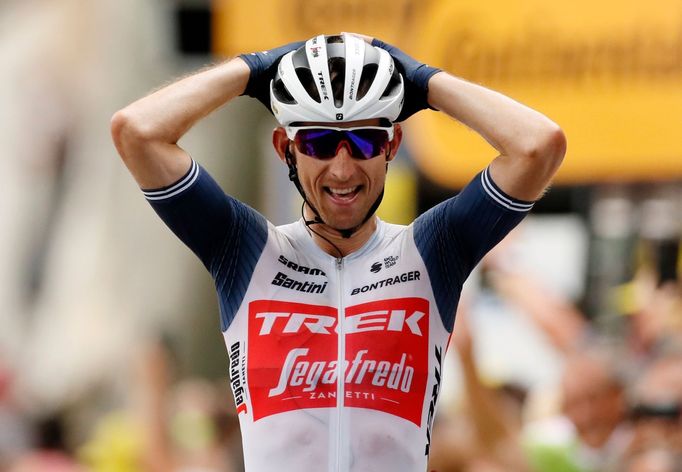 Cycling - Tour de France - Stage 14 - Carcassonne to Quillan - France - July 10, 2021 Trek–Segafredo rider Bauke Mollema of the Netherlands celebrates winning stage 14 RE