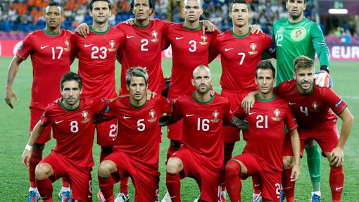 Portugalská fotbalová reprezentace před utkáním skupiny B na Euru 2012.
