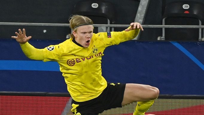 Odveta osmifinále Ligy mistrů 2020/21, Dortmund - Sevilla: Erling Braut Haaland slaví gól Borussie.