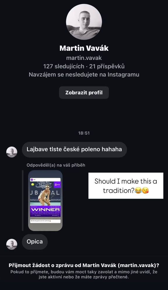 Vzkaz Lindě Noskové od slovenského uživatele instagramu