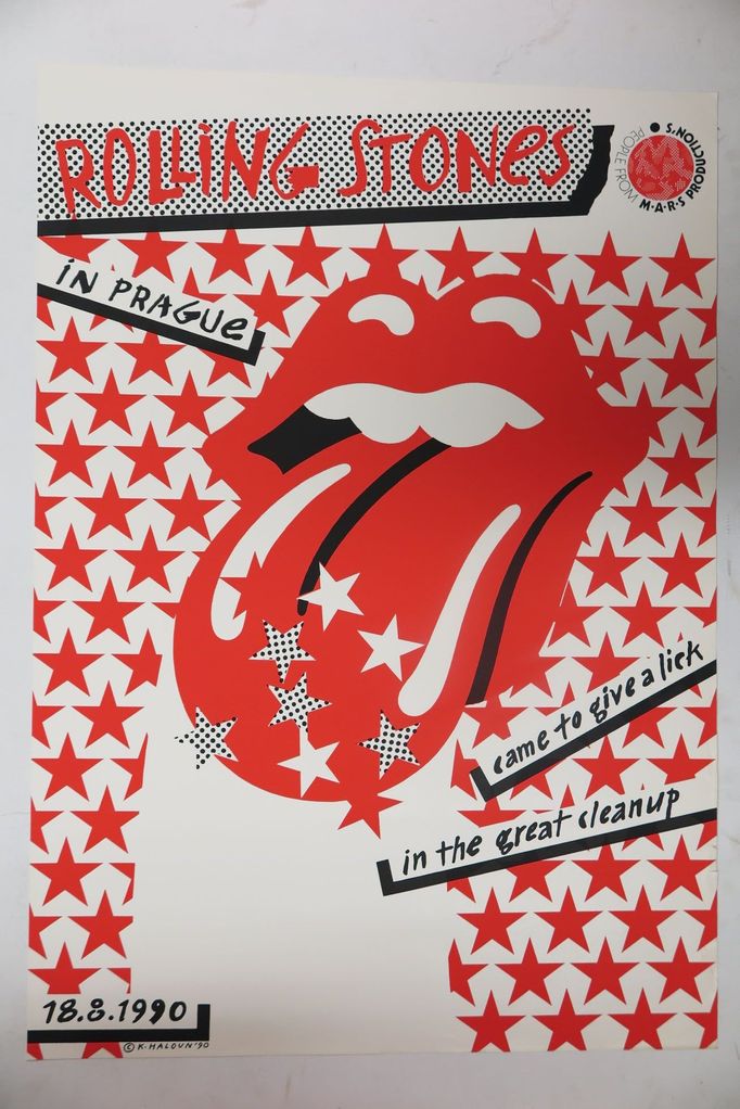Plakát na koncert Rolling Stones na pražském Strahově, srpen 1990.