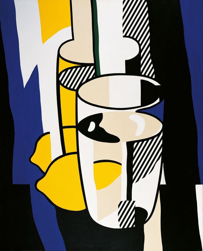 Roy Lichtenstein: Sklenice a citron před zrcadlem, 1974.