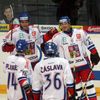 Přípravný zápas, hokej: Česko - Slovensko (Petr Čáslava, Jiří Tlustý, Tomáš Plekanec, Petr Tenkrát, radost)
