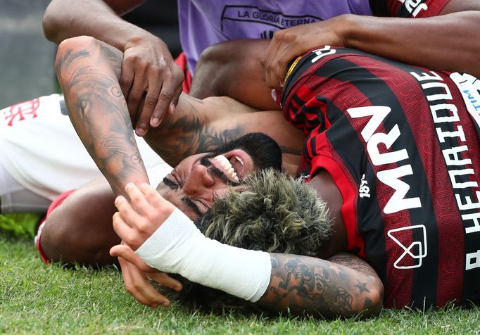 Soccer Football - Copa Libertadores - Final - Flamengo v River Plate - Monumental Stadium, Lima, Peru - November 23, 2019  Flamengo's Gabriel Barbosa celebrates winning t