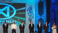 Vyhlašování finalistů (Josef Karas s motýlkem uprostřed).