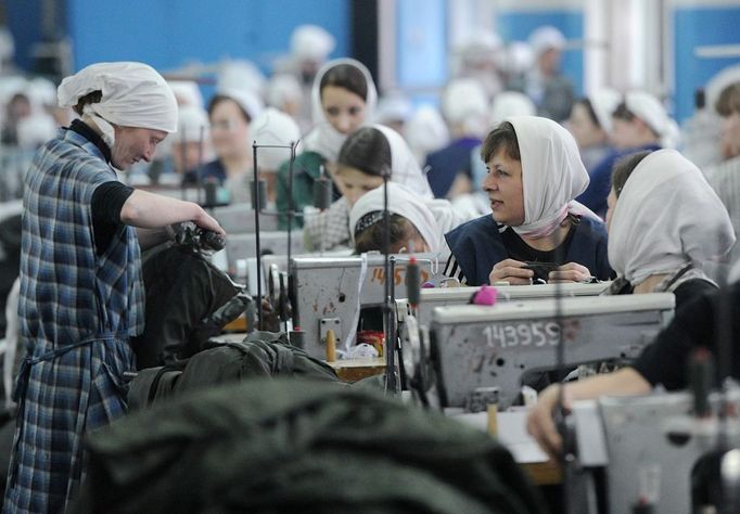 Female Penal Colony No. 3 of UFSIN for Ivanov region 1103515 Russia, Kineshma. 04/24/2012 Inmates at the Female Penal Colony No. 3 of the Administration of the Federal Penitentiary Service (UFSIN) of Russia for the Ivanov region work at the colony's sewing shop.