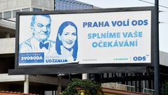 Volební kampaň, plakát, billboard Bohuslav Svoboda, lékař, politika, Alexandra Udženija, politička ODS