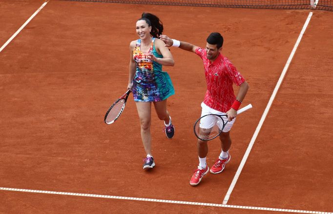 Tennis - Adria Tour - Novak Tennis Centre, Belgrade, Serbia - June 12, 2020   Serbia's Novak Djokovic and former WTA player Serbia's Jelena Jankovic before their doubles