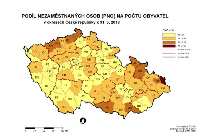 Nezaměstnanost v regionech - březen 2018.