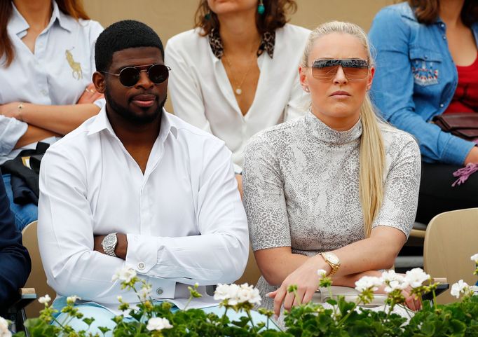 P. K. Subban a jeho snoubenka Lindsey Vonnová při sledování French Open 2019.