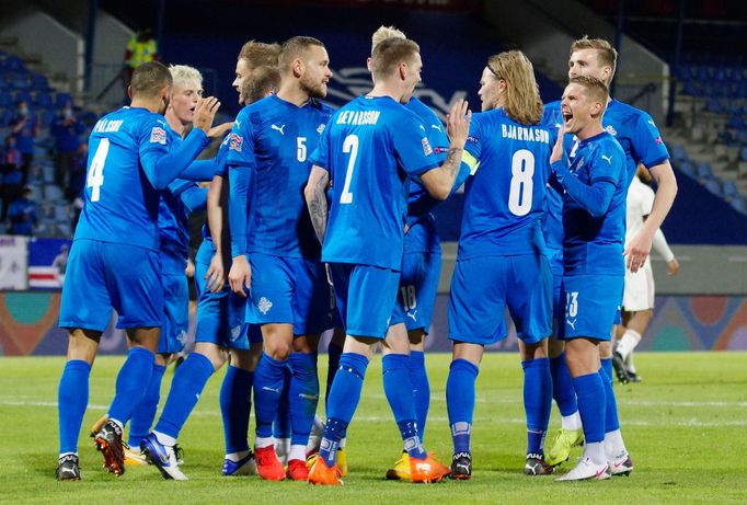 Soccer Football - UEFA Nations League - League A - Group 2 - Iceland v Belgium - Laugardalsvollur, Reykjavik, Iceland - October 14, 2020 Iceland's Birkir Saevarsson celeb