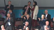 Dánský korunní princ Frederik a jeho žena Mary Donaldsonsová na zápase  Dánsko - Finsko na ME 2020