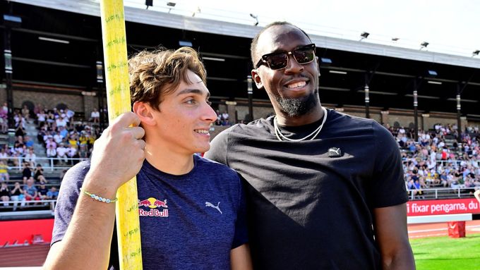 Armand Duplantis s Usainem Boltem na atletické Diamantové lize ve Stockholmu