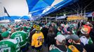 Jan 1, 2020; Dallas, Texas, USA; A view of the Dallas Stars fans and Nashville Predators fans and the fair park midway and the rides before the 2020 Winter Classic hockey