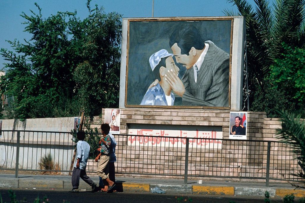 Poster of Saddam Hussein in Baghdad during the Presidential referendum.