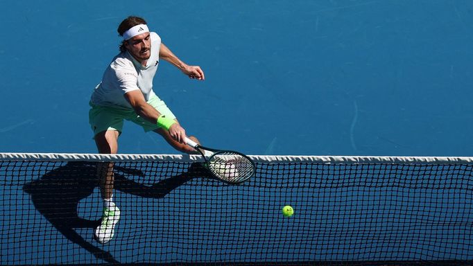 Tennis - Australian Open - Melbourne Park, Melbourne, Australia - January 15, 2024 Greece's Stefanos Tsitsipas in action during his first round match against Belgium's Zi